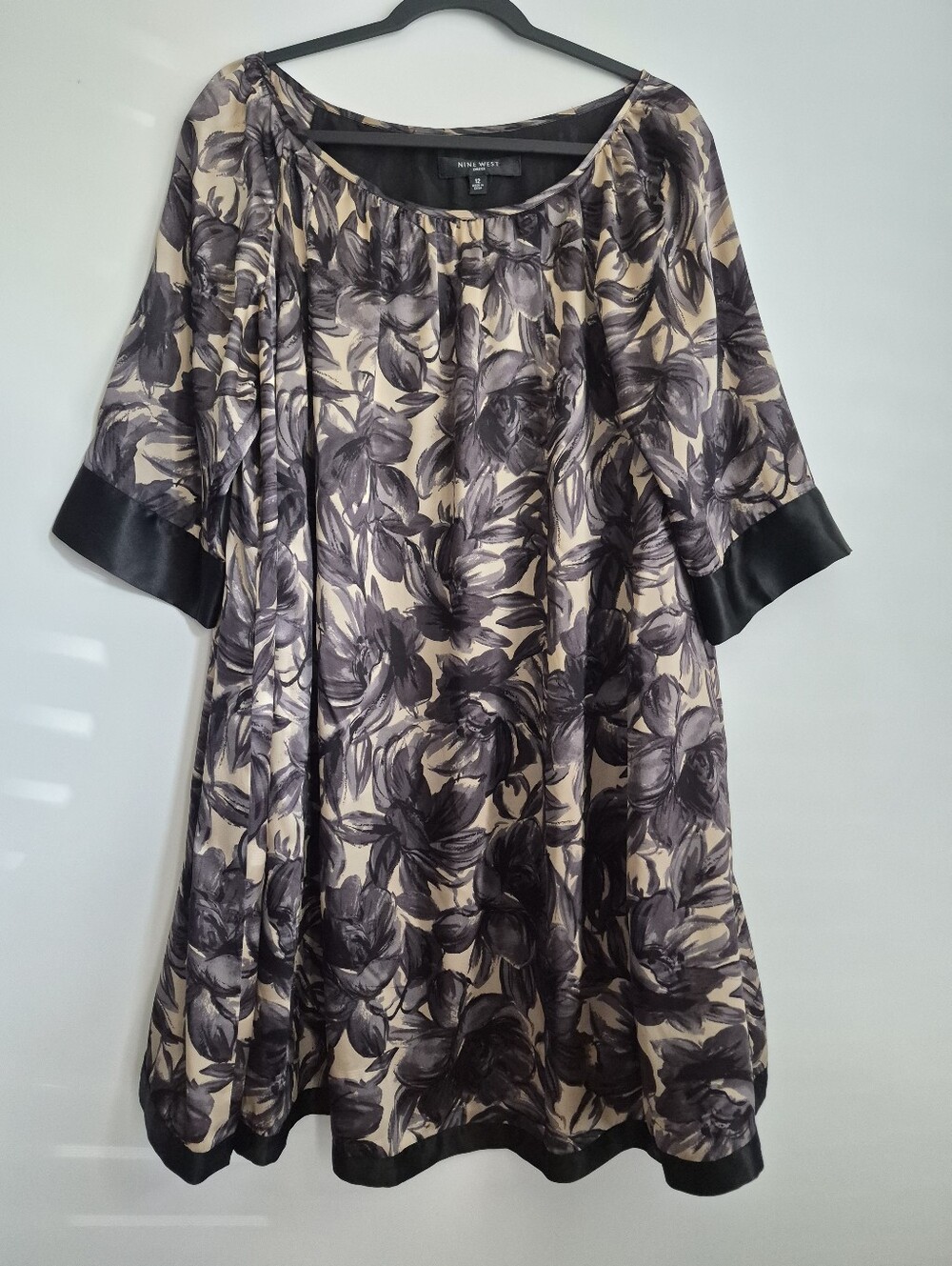 Vintage 100% Pure Silk Watercolor Floral Dress Size 12 Y2K Whimsigoth